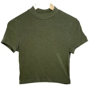 Abercrombie & Fitch Soft AF Rib Knit Green Mock Short Sleeve Crop Top Womens XS